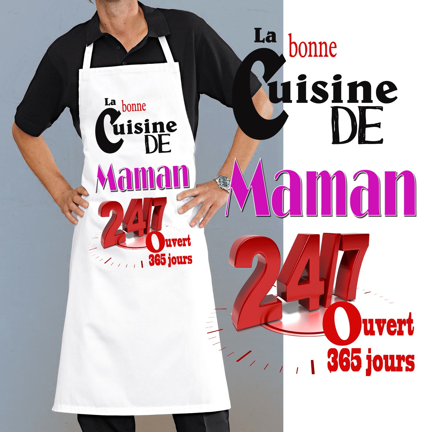 Tablier Cuisine "Tout Est Meilleur Quand Maman Cuisine" - Rose - Lin - Cadeau Fête Des Mères/Noël